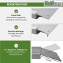 TRUTZHOLM Breitrampe: Konstruktionsdetails mit Sicherungsbolzen, einfacher Montage und klappbarer Auflage aus geriffeltem Aluminium.