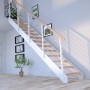 Moderne Treppe Kos mit 16 Buchenholzstufen, weißem Metallgeländer und hellem Holzhandlauf.