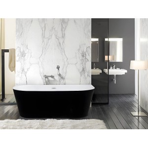 Moderne Vente-unique freistehende Badewanne Divina, schwarz, 170 cm, aus Acryl im Bad.