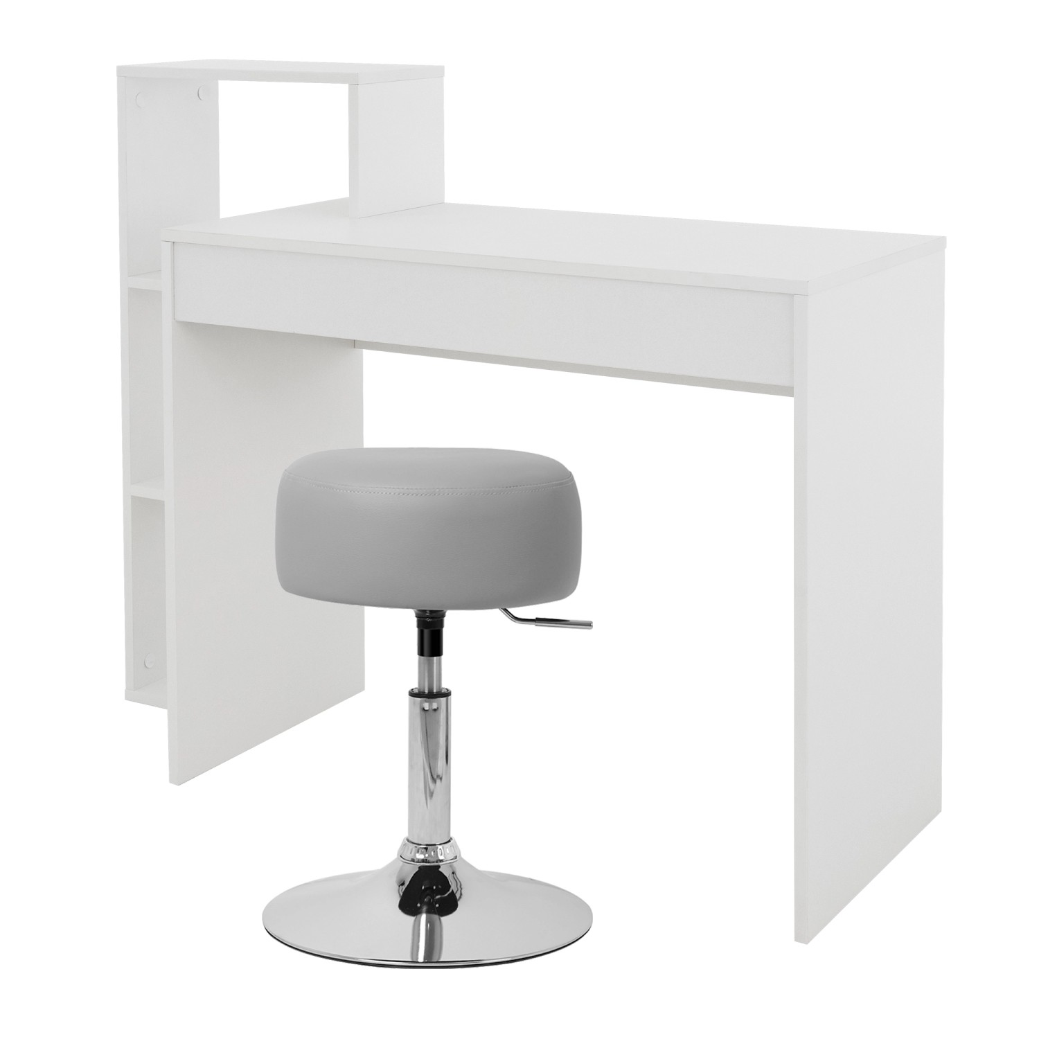 ML-Design Schreibtisch Weiß 110x72x40cm mit Sitzhocker Hellgrau Höhenverste günstig online kaufen