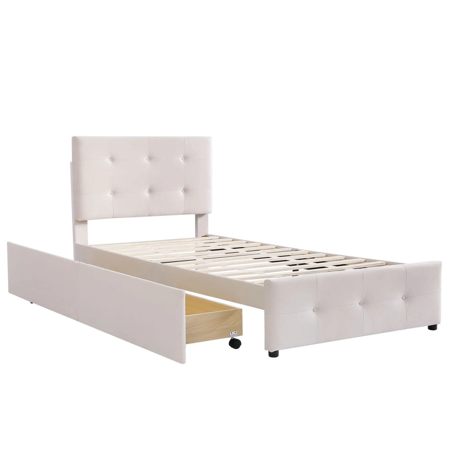 Merax Polsterbett 90x200cm Samt Schubladen Beige