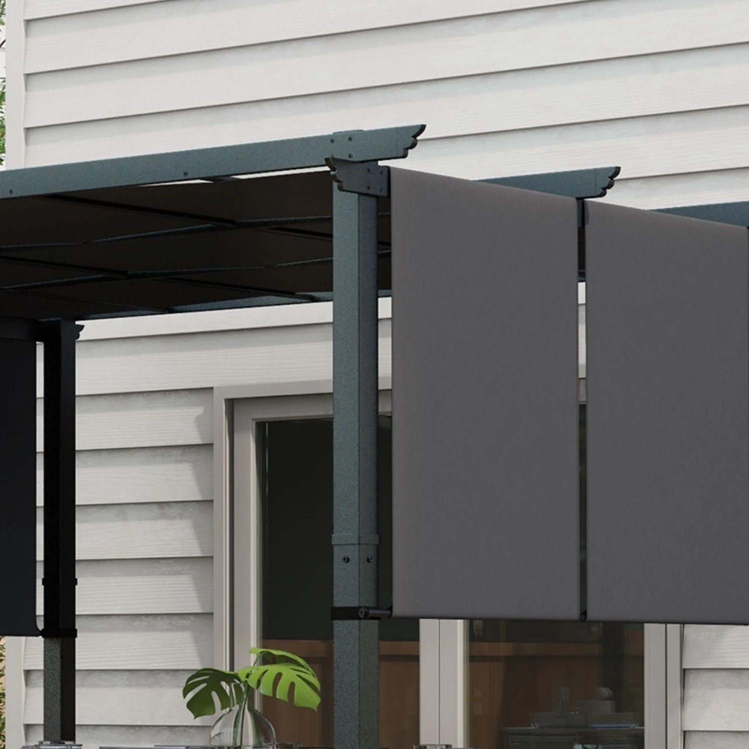 Dunkelgraue Furnicato Pergola Markise 3x3,5m mit Stoffbahnen und Stahlrahmen für Sonnenschutz.