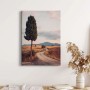 Leinwandbild Landschaft mit Zypresse und Straße im Sonnenuntergang, Wanddeko für Wohnzimmer.