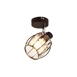 Schwarzer 1-flammiger Vintage Deckenstrahler mit Kristallglas-Schirm, schwenkbar. E14 Lampe für Raumbeleuchtung.