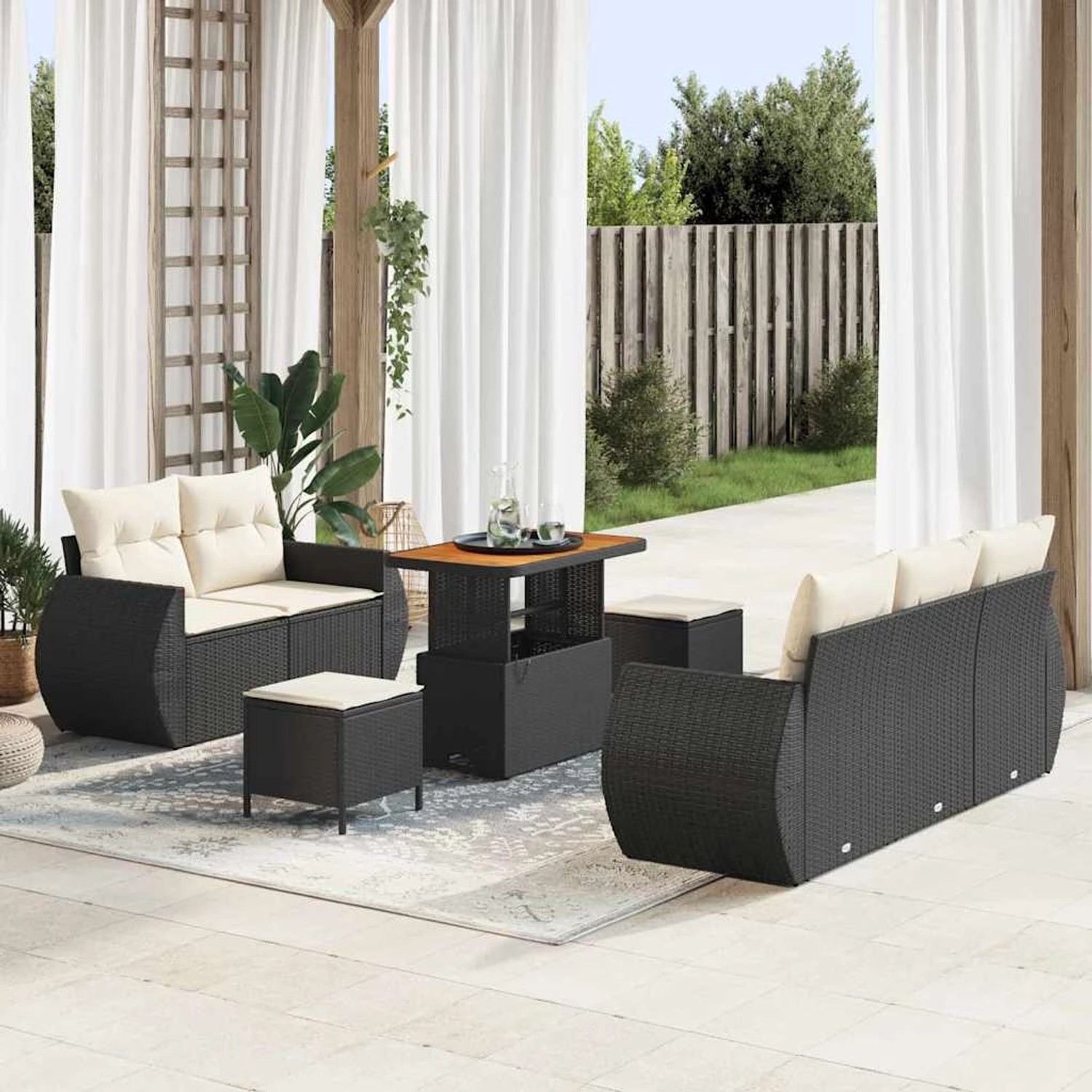vidaXL Garten-Sofa-Set, 8-teilig, schwarz, Poly Rattan. Gartenmöbel für Terrasse und Garten.