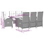 vidaXL 9-tlg. Garten-Essgruppe grau mit Kissen. Poly Rattan Gartenmöbel für Terrasse und Garten.