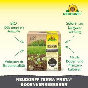 Neudorff Terra Preta Boden-Verbesserer 5 kg im Karton, verbessert Bodenstruktur und sorgt für gesunde Pflanzen.