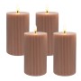 Relaxdays LED Kerzen 4er Set, altrosa Echtwachs, flackernde, flammenlose Stumpenkerzen, 13 cm hoch.