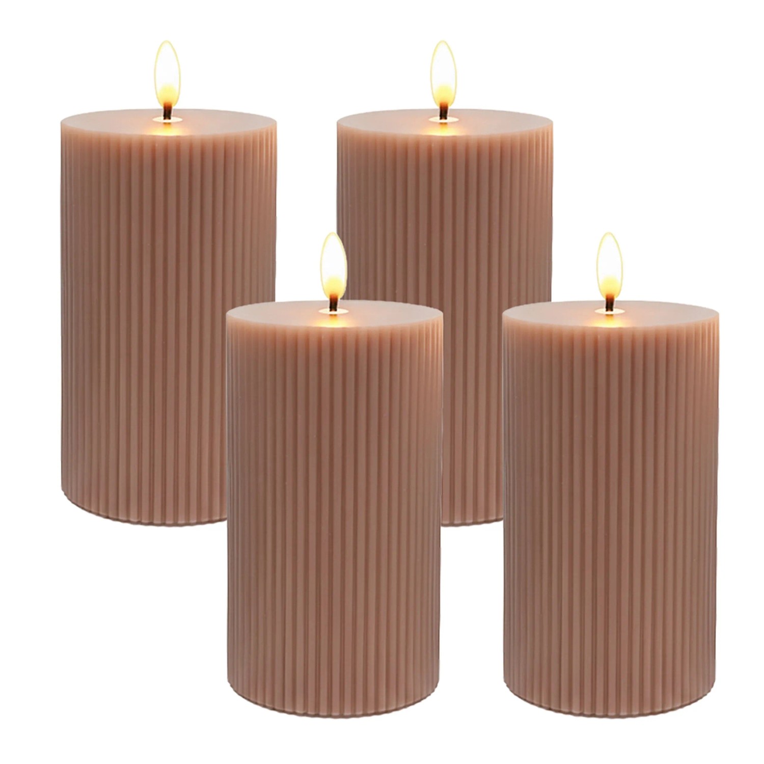 Relaxdays LED Kerzen 4er Set Echtwachs Altrosa Flammenlos Flackernd 13 cm x 7,5 cm