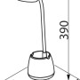 Skizze der weißen Philips Hat LED Schreibtischleuchte mit Maßen 390x94x155 mm.