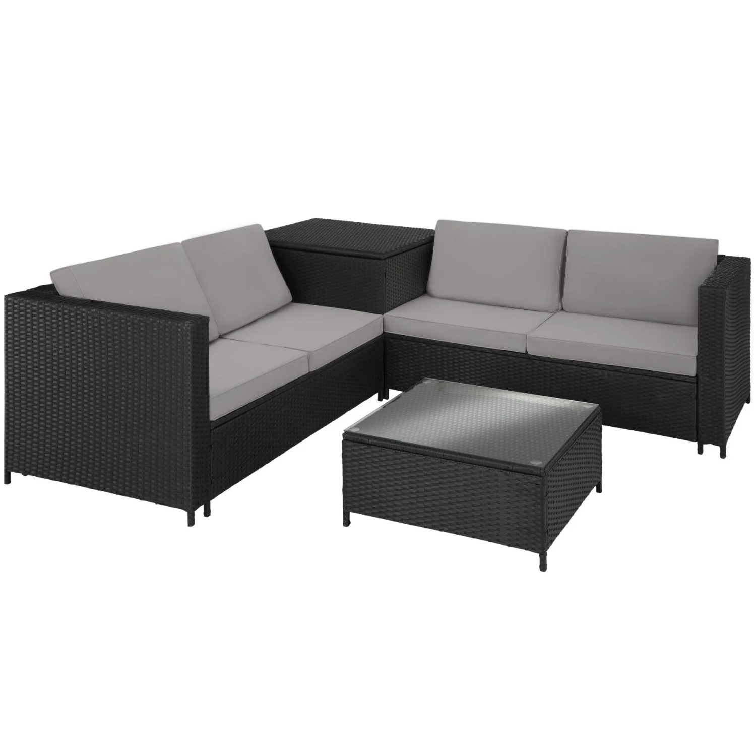 Tectake Rattan Lounge Siena Für 4 Personen Widerstandsfähig und Uv Beständig  140 x 75 x 65 50 cm Schwarz Grau