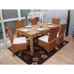 2er-Set Esszimmerstühle aus Rattan mit Holbeinen und Sitzkissen.