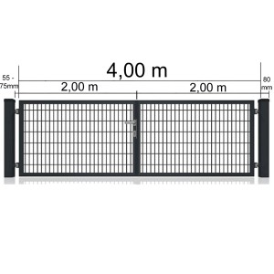 Doppeltor für Doppelstabmattenzaun, anthrazit, 400x80 cm, mit Maßen.