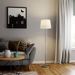 Lindby Stehlampe Benjiro 9624027 Modern in Weiß aus Textil 1-flammig E27 Wohnzimmerleuchte