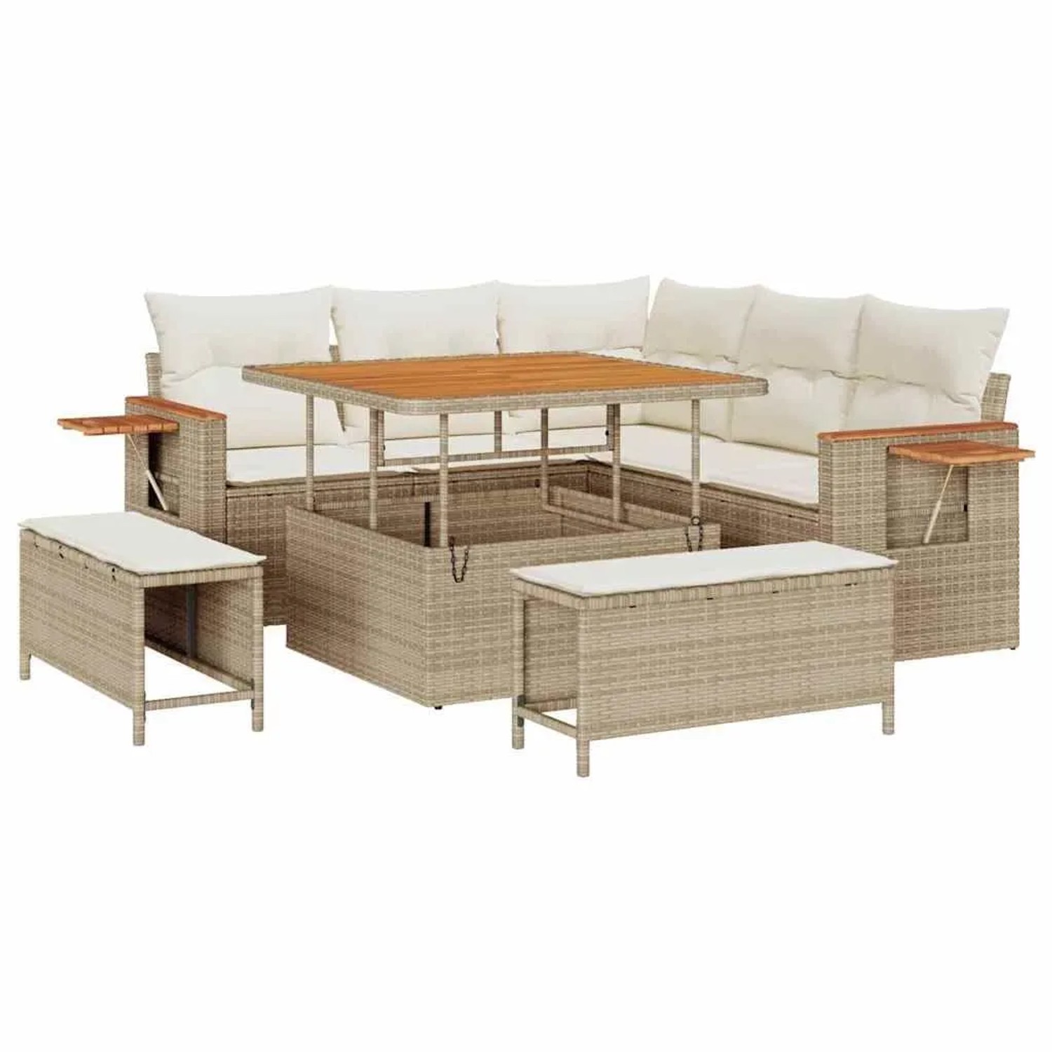 vidaXL Gartensofa-Set mit Kissen 9 Stk Beige und Creme Poly-Rattan 3365116