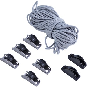 Beetex Seilzugsystem für Seilspann-Sonnensegel mit Seil, Rollen und Klemmen.