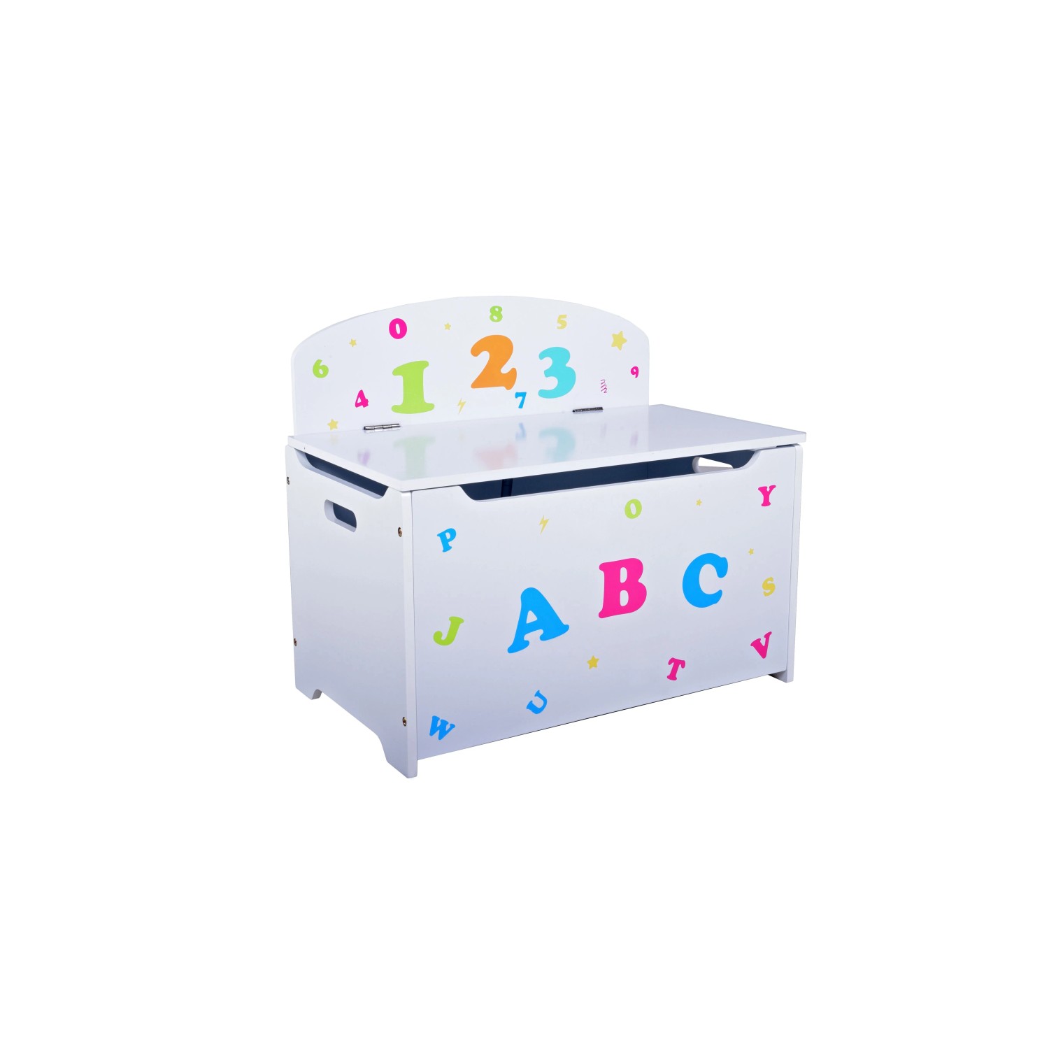 DELUKE Kinder-Truhenbank ABC Mit Stauraum Holz Weiß 53x35,5x60cm Spielzeugtruhe Mit Sitzbank Holztruhe Kinderzimmer Spielzeugkiste