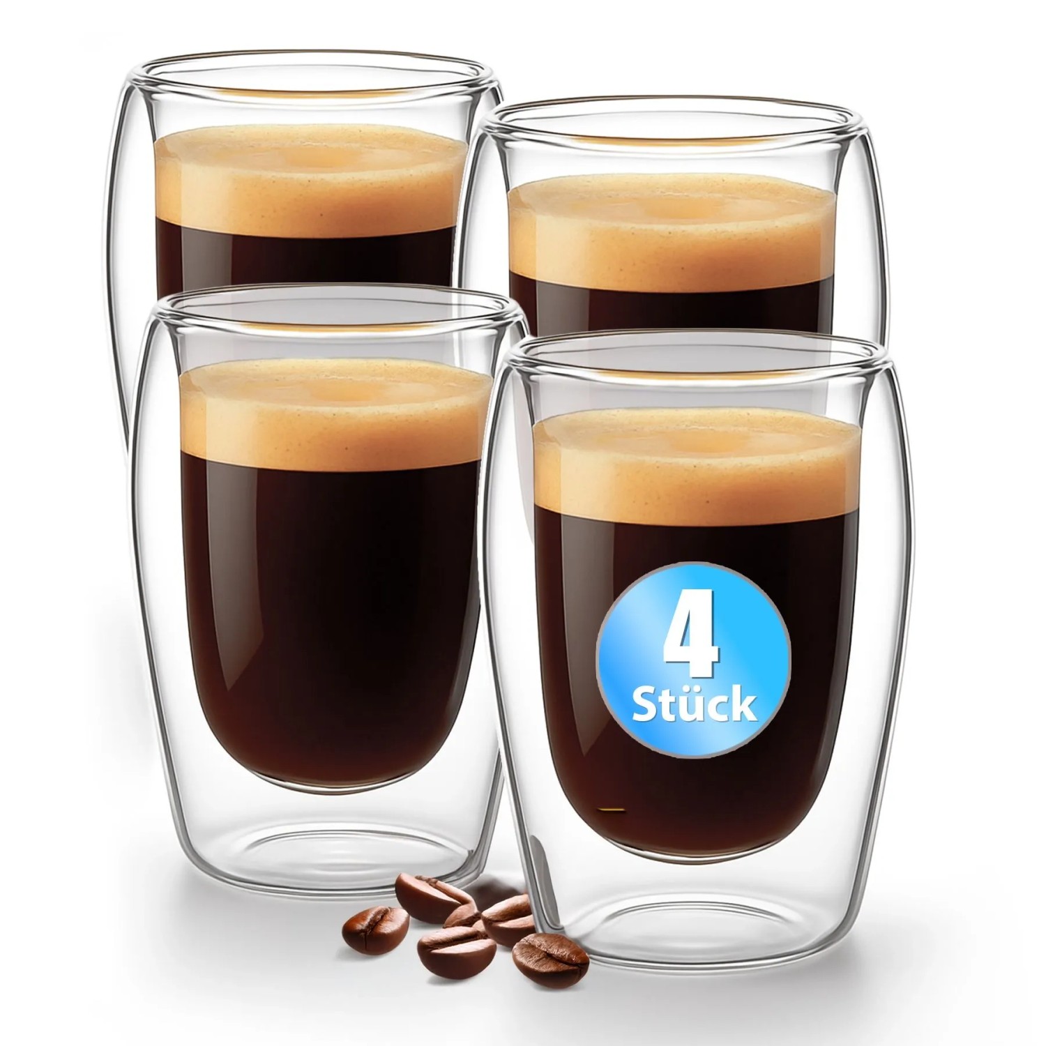 BigDean 4 Stück Doppelwandige Espresso Gläser 80 ml in Gastro Qualität Moderne Espressogläser Espressotassen Glas Set in Geschenkverpackung