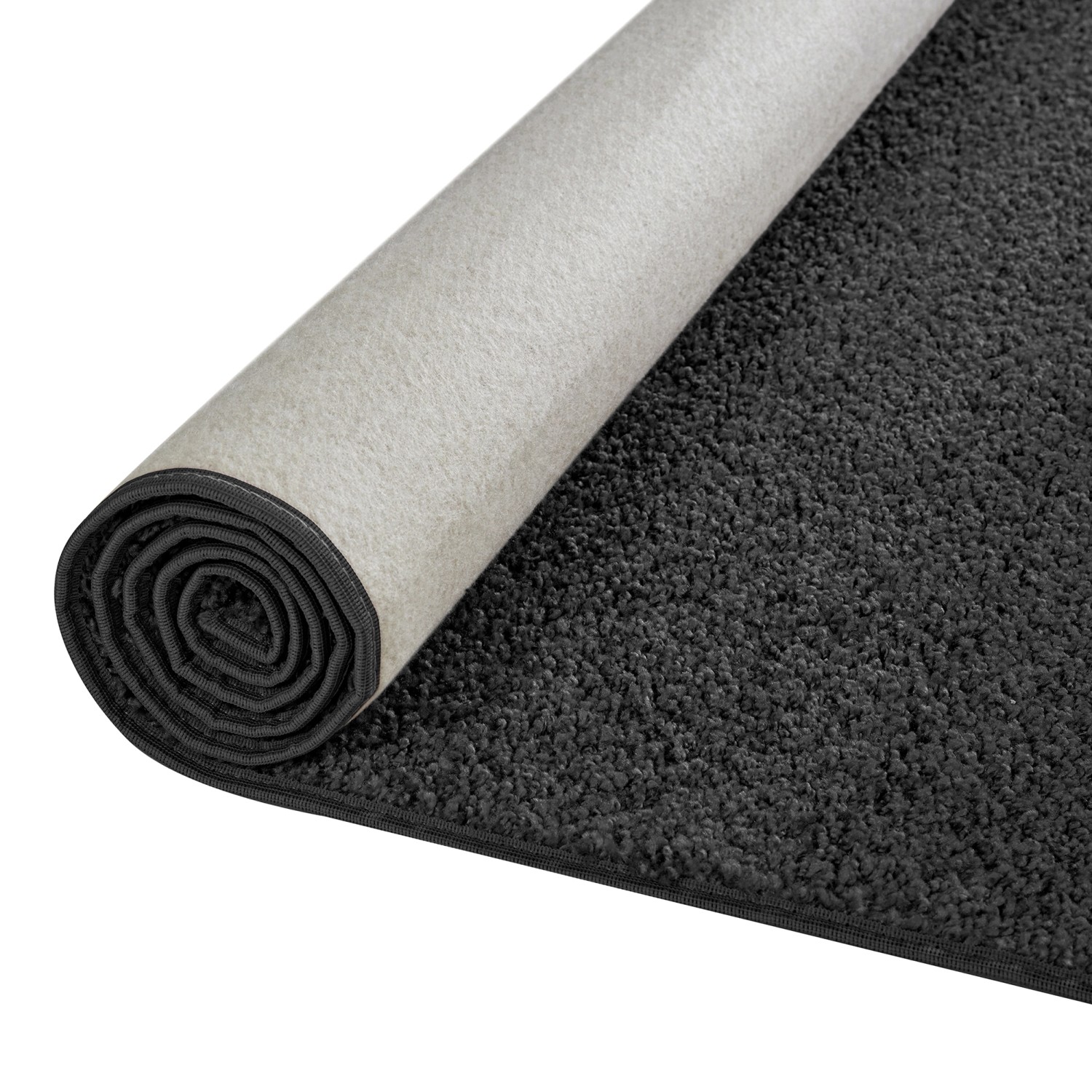 Gerollter, anthrazitfarbener Kurzflor Teppich Vital, 115x170 cm.