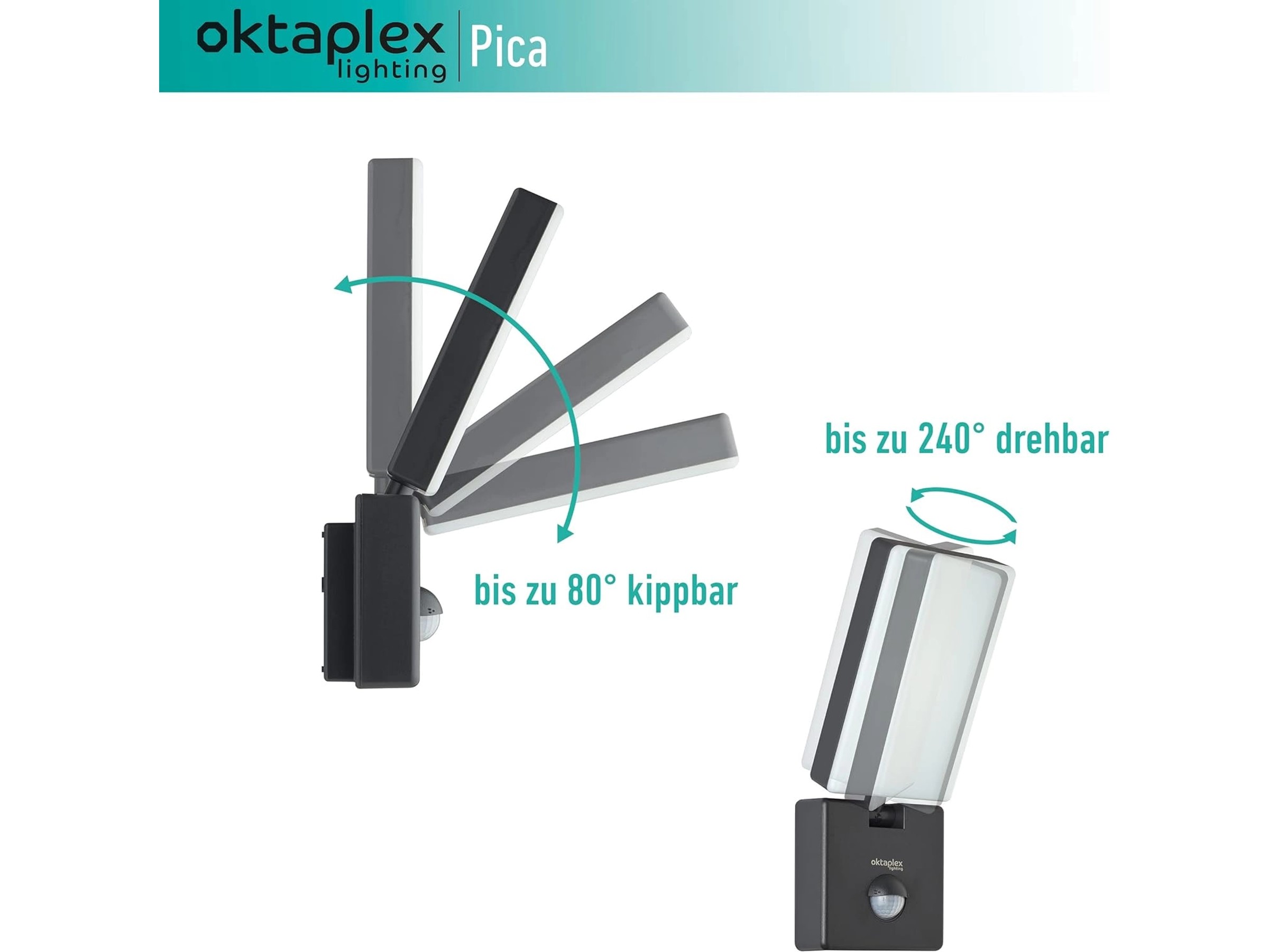 Oktaplex lighting, Belo Motion, Lampada LED da Esterno con Sensore di Movimento 10 W, Lampada da Parete Antracite 3000 K Bianco Caldo, Applique LED IP 54