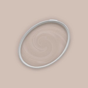 Tadessi Wandfarbe Color Vista Rosenholz matt. Beige Dispersionsfarbe im Topfdeckel mit Farbmuster.