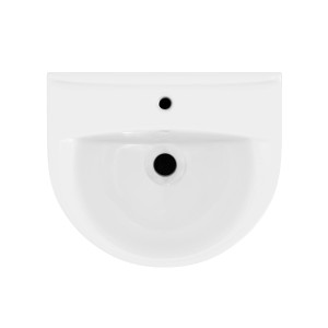 Weißer Mito Waschtisch, 60 cm, mit Hahnloch und Überlauf, Aufsicht.