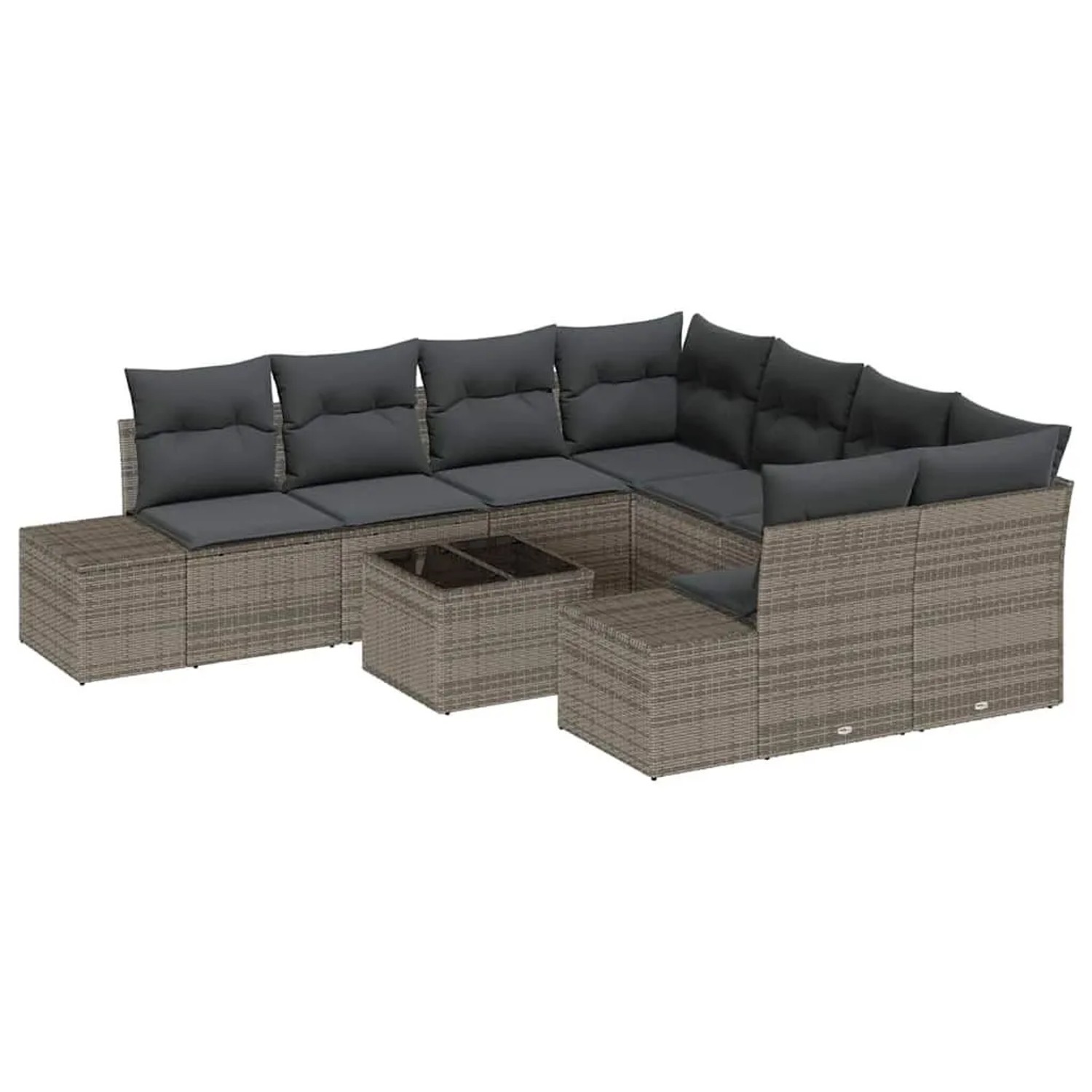 vidaXL Garten-Sofa-Set mit Kissen mit Speicher 9 Tlg Grau Poly-Rattan 3355668