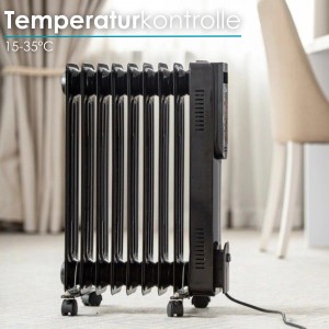 Schwarzer Zilan Öl-Radiator mit 9 Rippen, Fernbedienung und Timer. Elektrische Heizung für Innenräume.