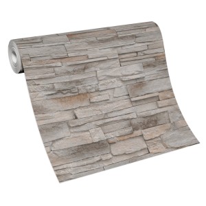Rolle Erismann Vliestapete Stones Klein in Beige mit Steinoptik für dekorative Wandgestaltung.