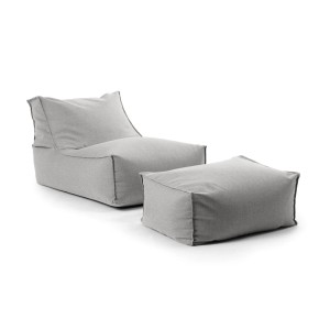 mokebo Outdoor Sitzsack Sundowner mit Pouf in Lichtgrau, ideal für Balkon und Garten.