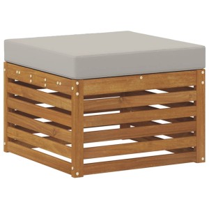 Hocker aus Akazienholz mit hellgrauem Kissen, Teil des vidaXL Ecksofa Sets.