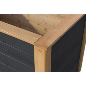 Weka Hochbeet Killarney, 250 cm, Anthrazit und Eiche, Detailansicht der Eckverbindung.