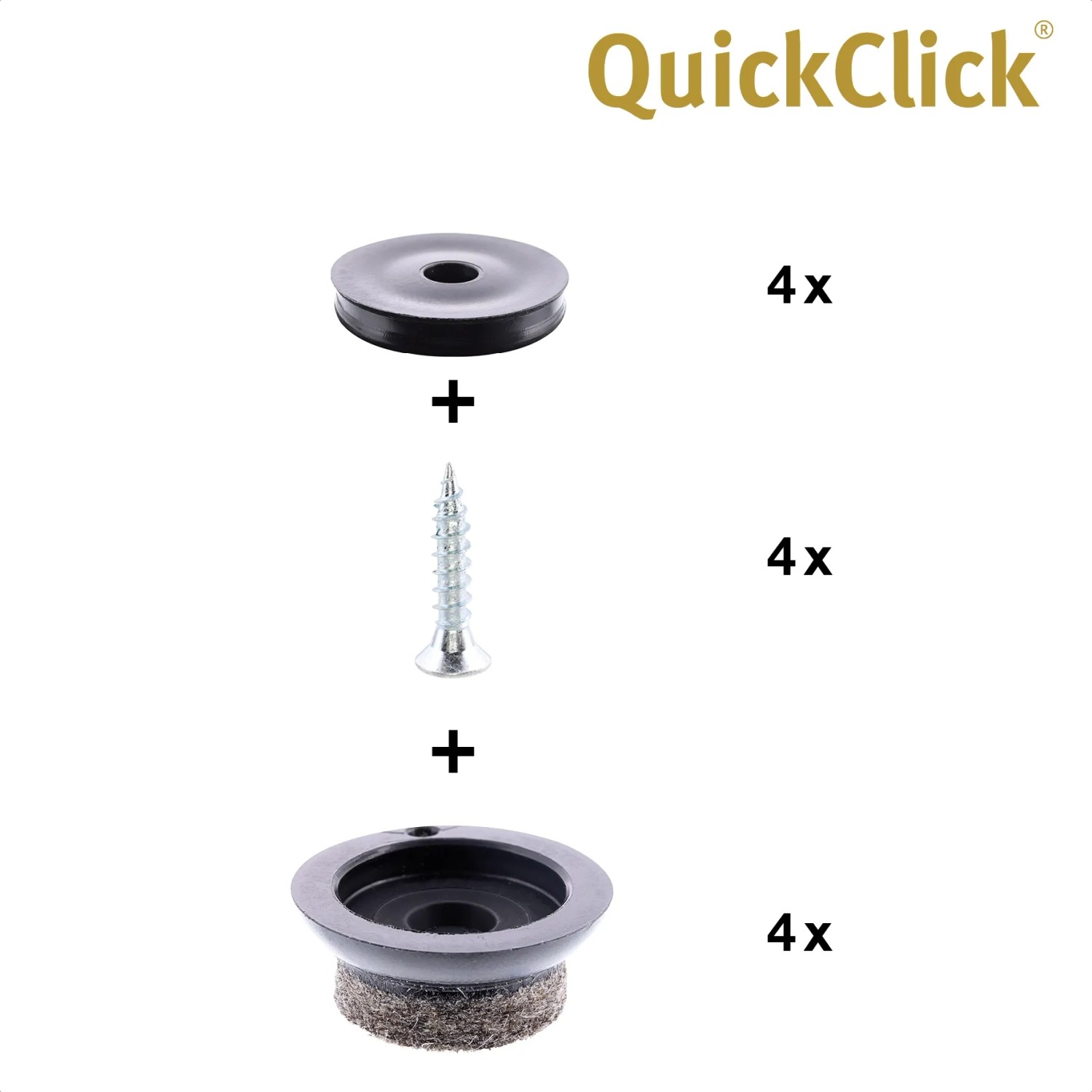 Wagner QuickClick Filzgleiter Set, 12-teilig, schwarz-grau, für empfindliche Böden.