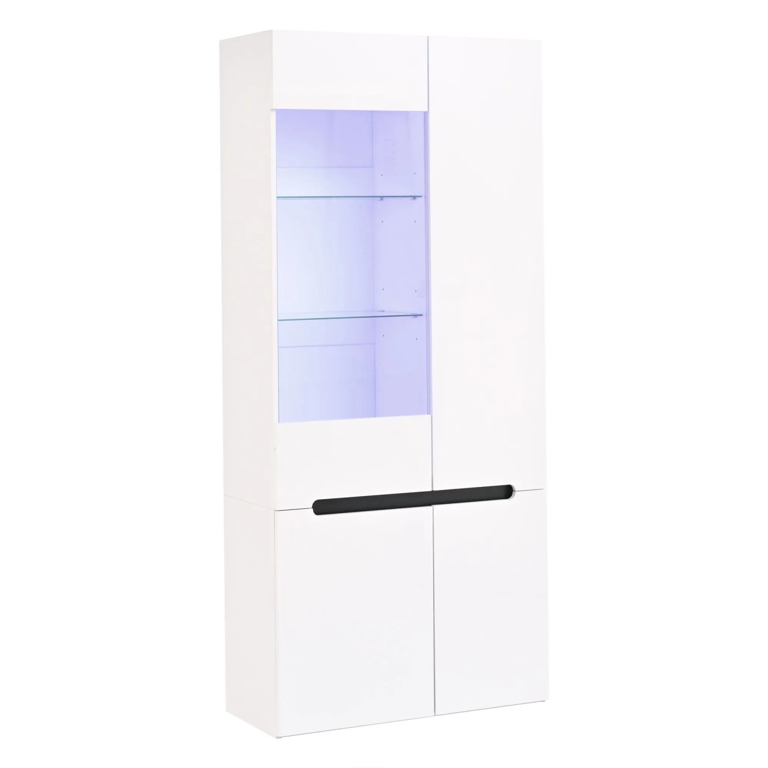 Merax Vitrine mit LED 4 Glastüren Hochglanz Glasvitrine Weiß
