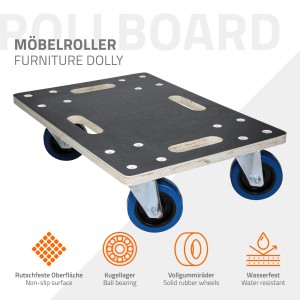 ECD Germany Transportroller 35x50 cm mit Siebdruckplatte und blauen Rädern.