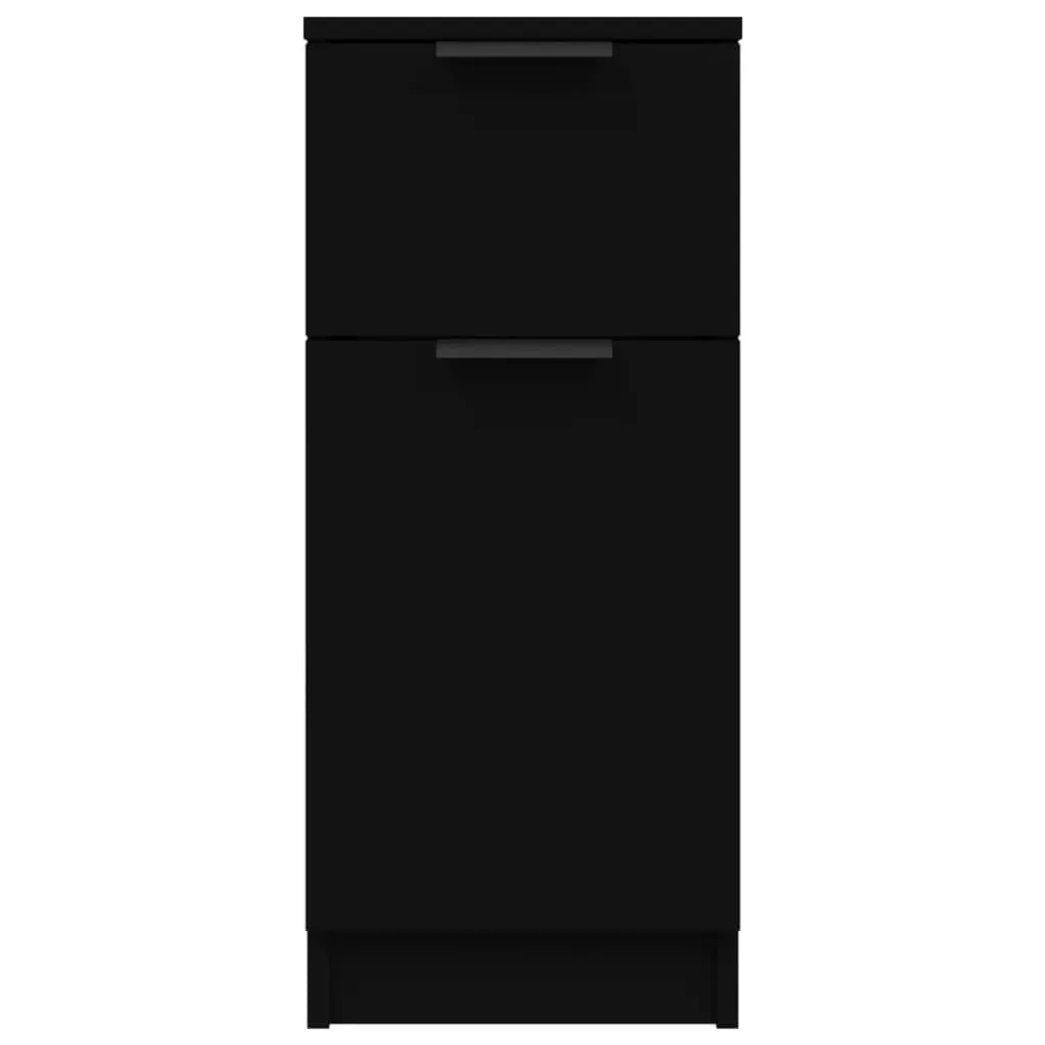 Schwarzes vidaXL Sideboard, 30x30x70 cm, aus Holzwerkstoff mit Schublade und Tür.