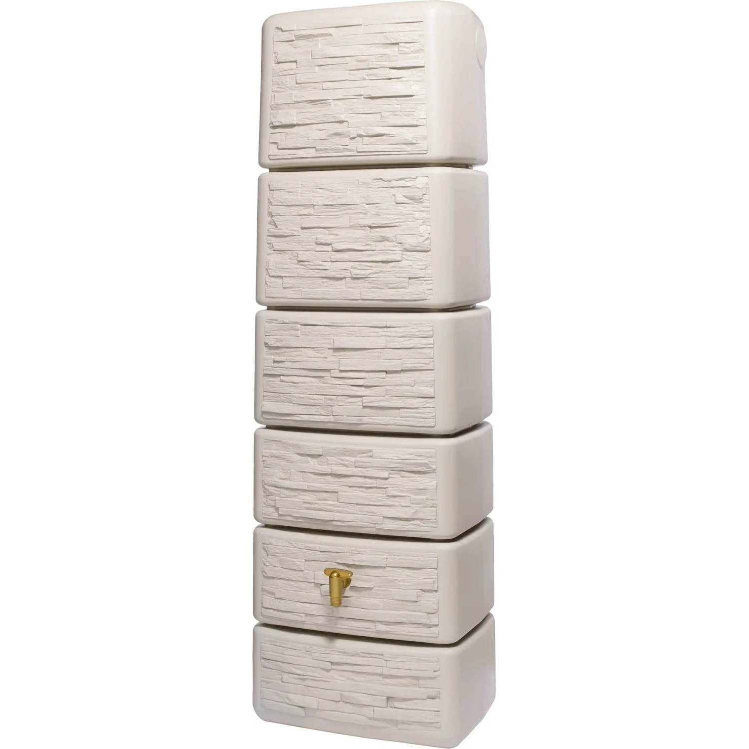 4rain Zisterne Slim Stone Decor in Sandbeige, 330 l Regentonne mit Steinoptik und Auslaufhahn.