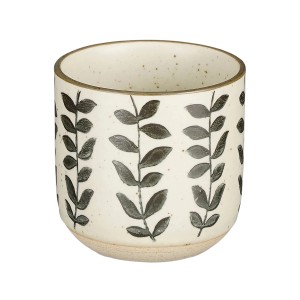 Mica Decorations Doran Becher, schwarz, mit Blätterdekor, Keramik, H 7,5 cm.