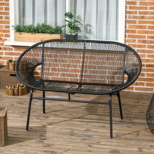 Schwarze Outsunny Gartenbank aus Stahl und PE-Rattan, ideal für den Garten.