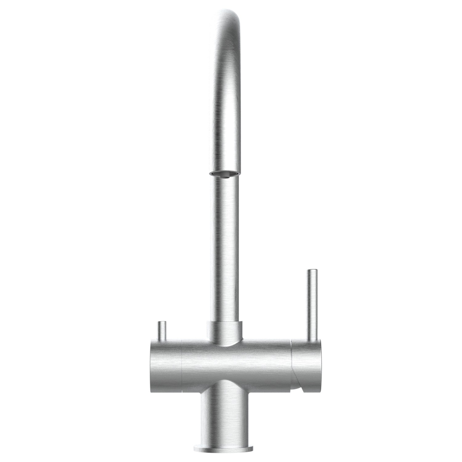 VIZIO 3-Wege Küchenarmatur aus Edelstahl, gebürstet, mit schwenkbarem U-Auslauf.