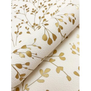 Newroom Vliestapete Emma Gold mit floralem Zweig-Muster, Detailansicht.