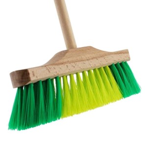 Galaflor Kehrbesen für Kinder, Holzstiel, grüne und gelbe Borsten.