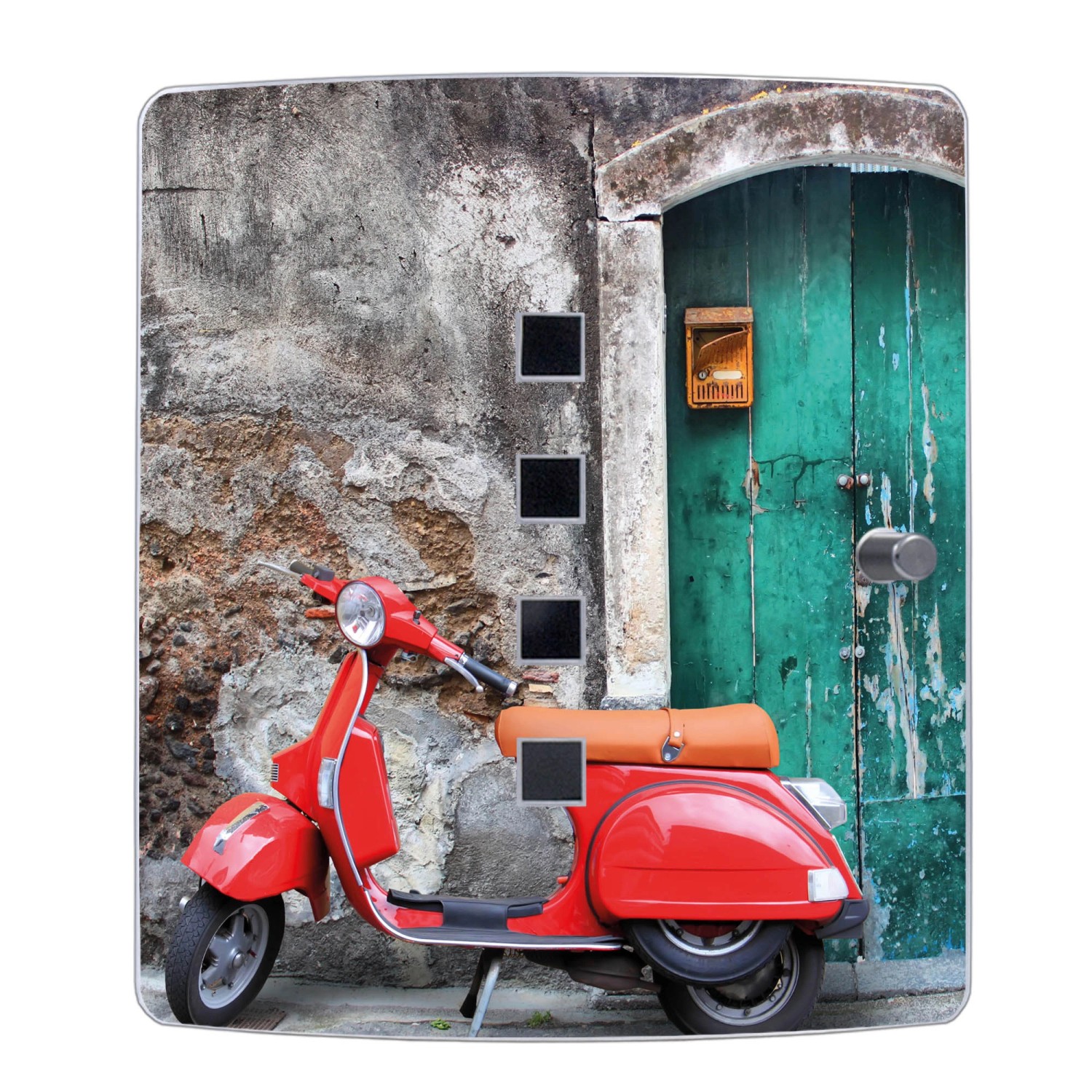 Design Schlüsselkasten mit Motiv Italienischer Roller. Edelstahl, 24x21,5x7cm, für 10 Schlüssel.