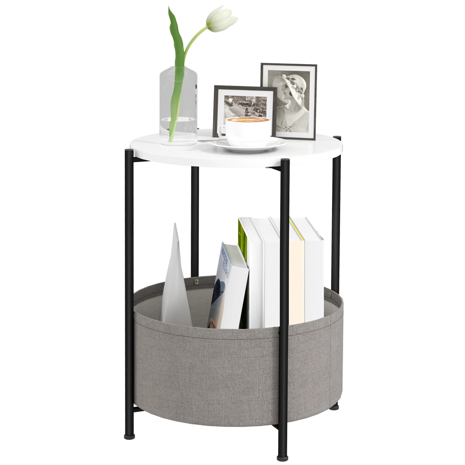 HOMCOM Beistelltisch  Spanplatte Stahl Weiß Grau 44L x 44B x 56H cm