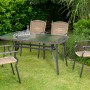 5-teilige Gartenmöbelgruppe Roma mit Tisch und vier Korbsesseln auf einer Rasenfläche.