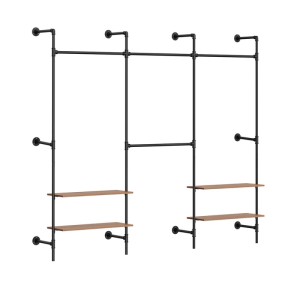 SoBuy Wand-Kleiderständer KLS19-SCH mit 4 Stangen und Regalen, ideal zur Wandmontage im Industrial Look.