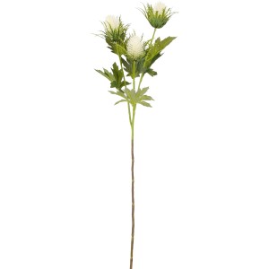 Künstlicher Distelzweig von Mica Decorations, 67 cm, blaugrün mit weißen Blüten.