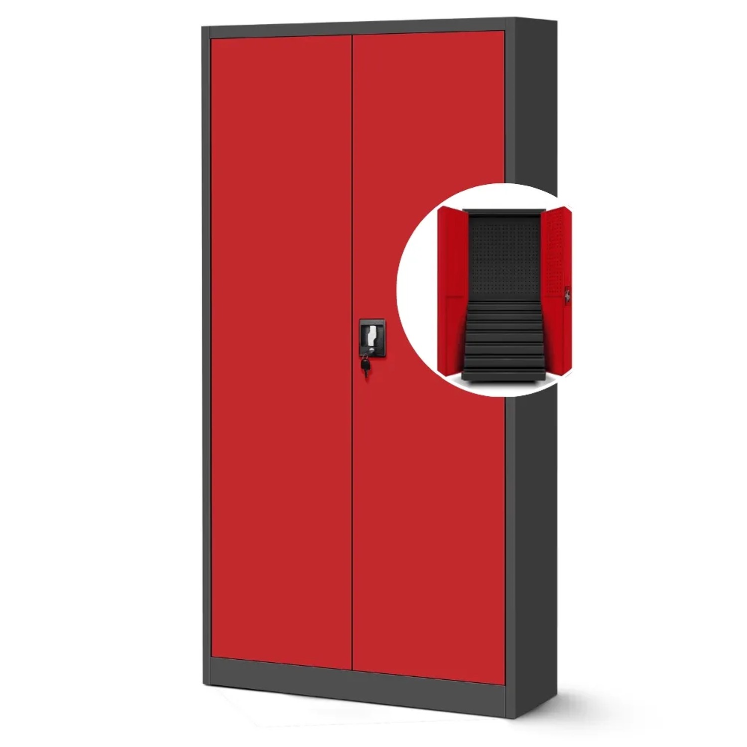 DELUKE Werkzeugschrank mit Schubladen TOM 185 x 92 x 50 cm Anthrazit-Rot