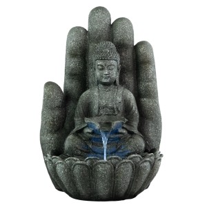 Intergarden Wasserspiel Zimmerbrunnen Mittelgroß Buddha 55cm mit Beleuchtung Schwarz