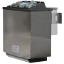 Karibu Saunaofen 9kW Bio mit Steinen für Massivholzsauna Elea. Externe Steuerung sichtbar.